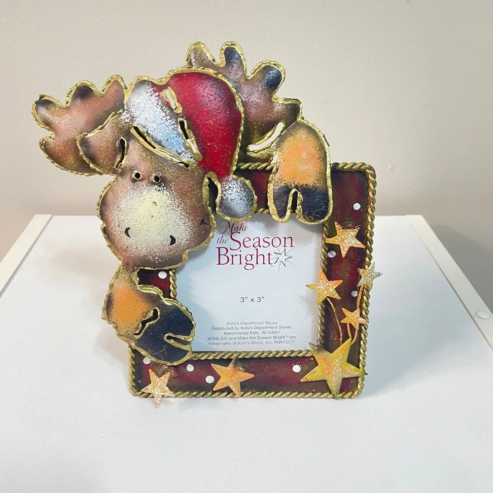 3D Christmas Moose Photo Picture Frame Holiday Decor 3x3 Stars